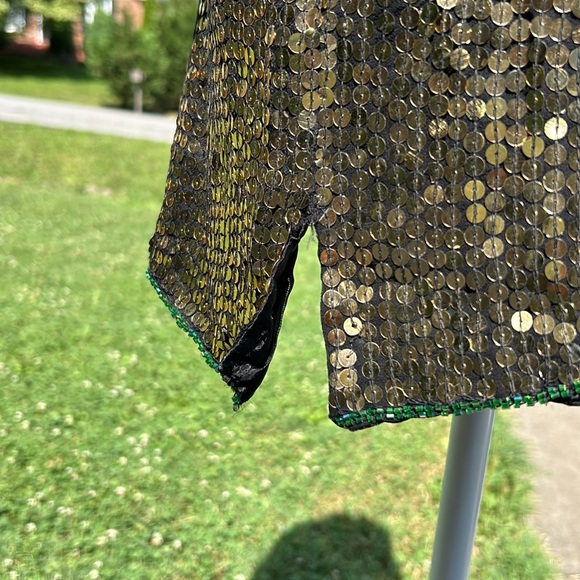 Large Vintage Elegance Anujan Gold/Green Sequin Blouse - Picture 4 of 10